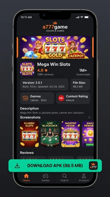 Tampilan halaman APK a777game