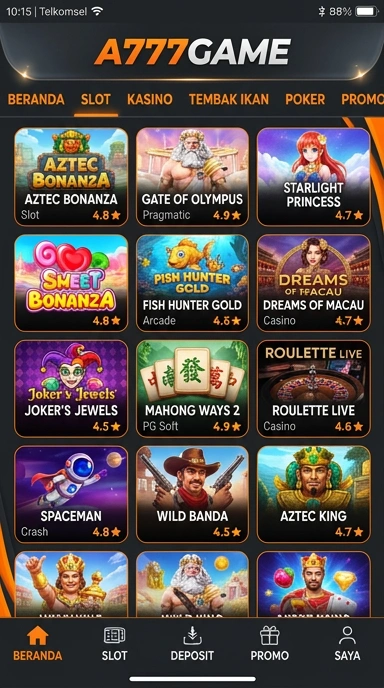Tampilan katalog aplikasi a777game