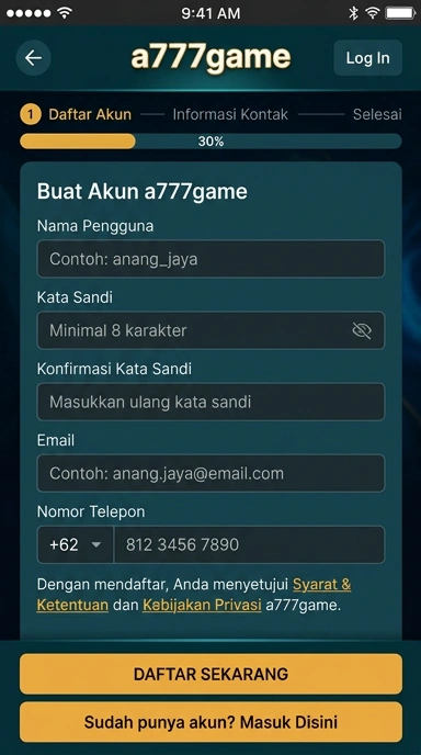Tampilan halaman daftar a777game